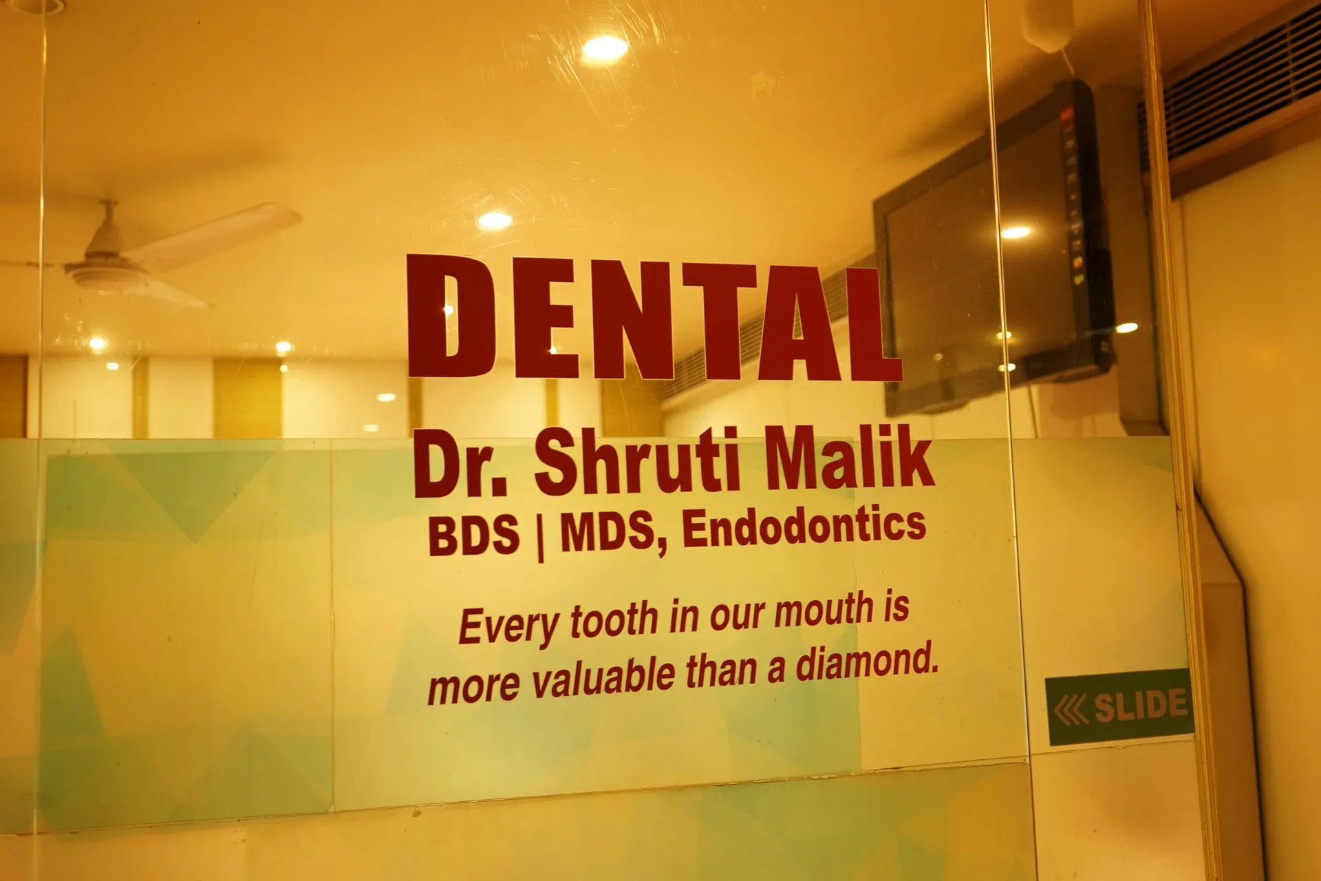 Modern dental clinic reception and waiting area at Radix Cosmo Dental, Nirman Vihar, East Delhi